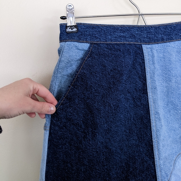 Zara Denim Patchwork Mini Skirt | Blue Jean Skirt - Picture 3 of 10